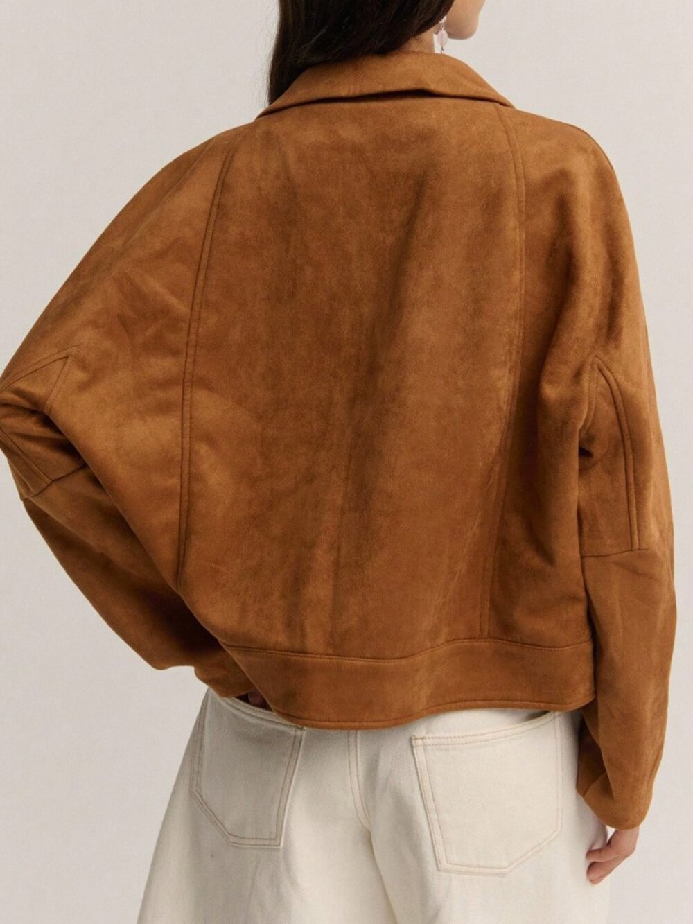 Khaki Casual Women's Regular Fit Faux Suedette Jacket - Picture 3 of 5